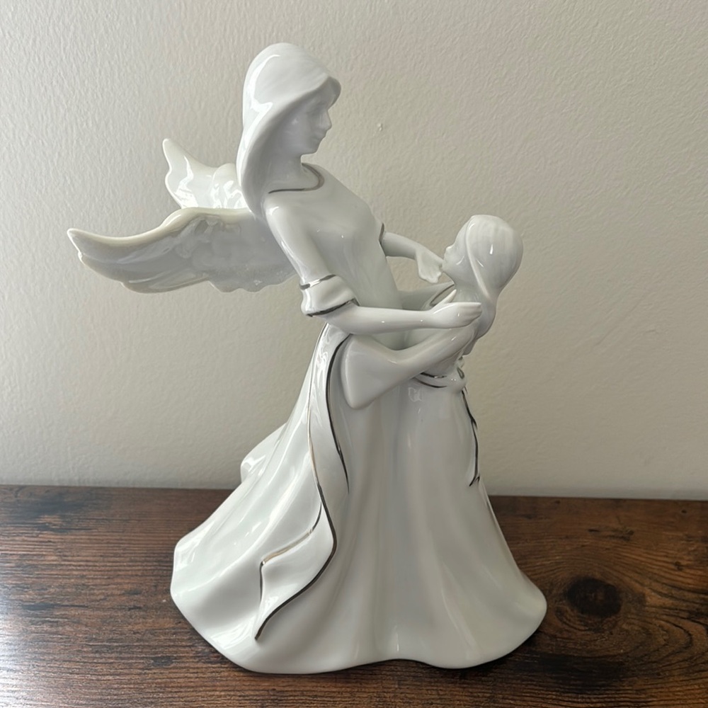 Lenox Angel With Girl Figurine 9.5” Tall Platinum/ Silver